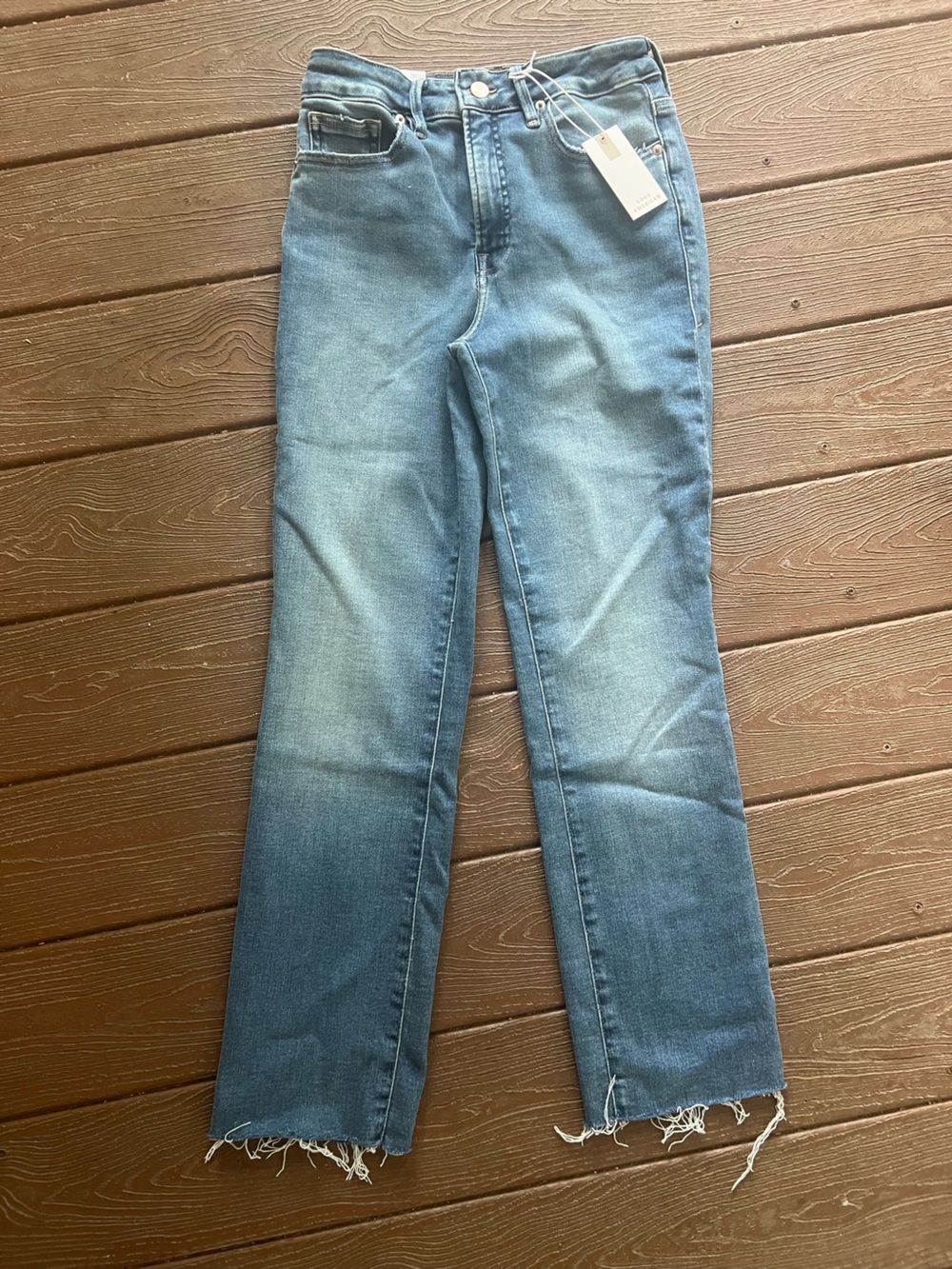 Anthropologie Good American Women's Straight Leg Jeans in Light Blue Wash NWT